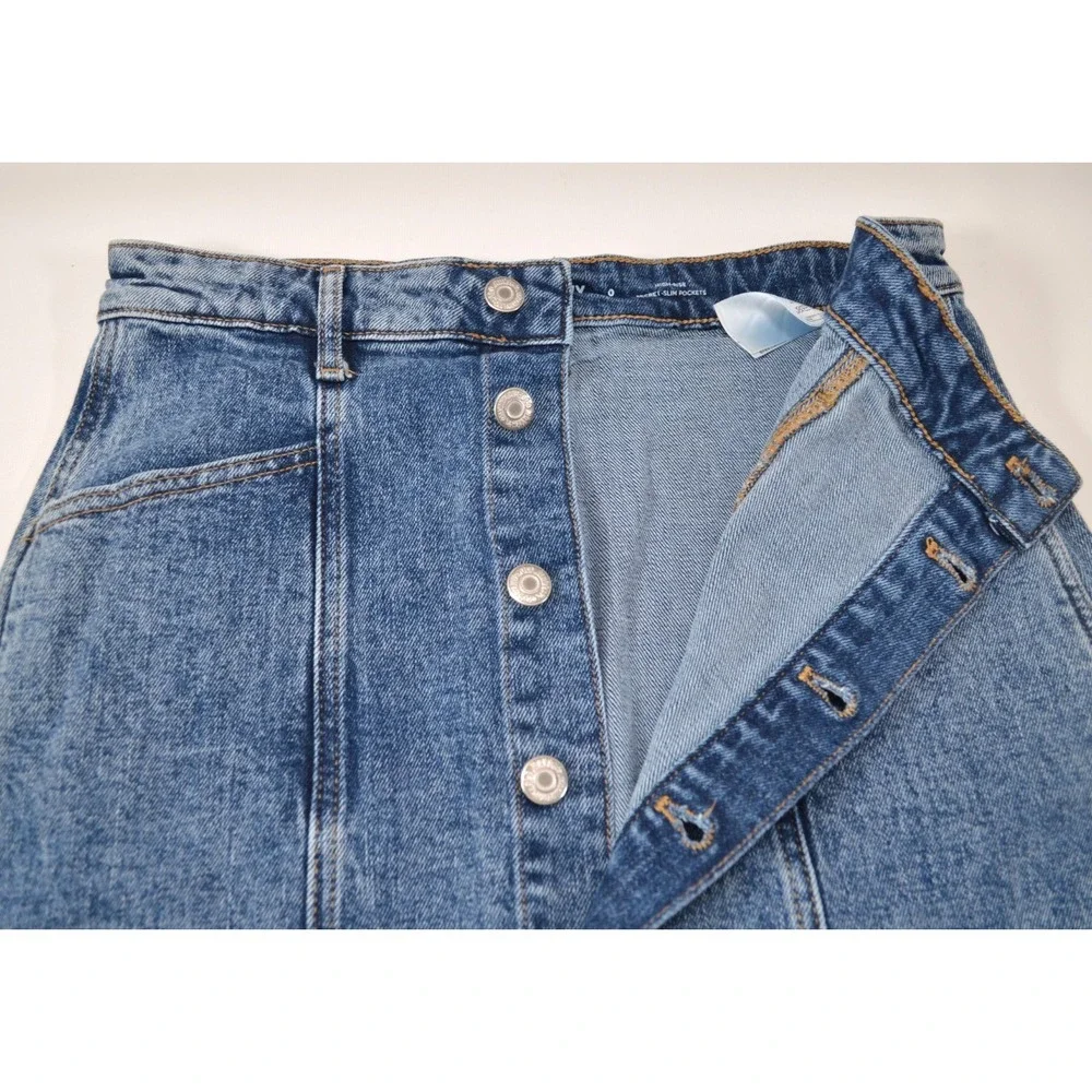 Old Navy Skirt Women's Size 0 Blue Denim A-Line Midi Button Front Waist 28" - Picture 5 of 11